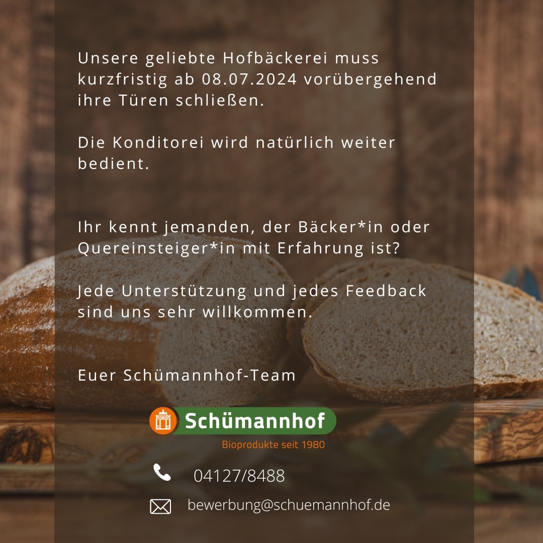 Hofbäckerei schließt vorübergehend